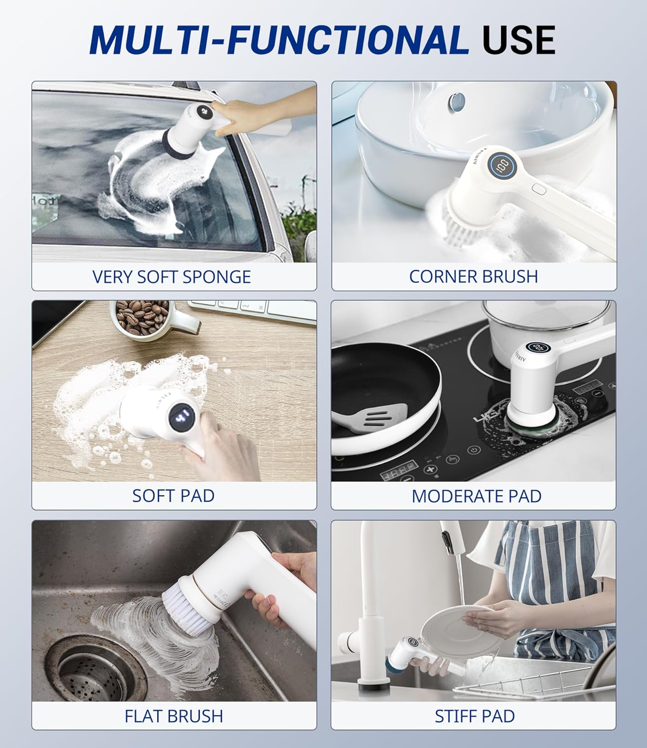 Electric Spin Scrubber, Cordless Shower Scrubber with Battery