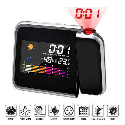 LED Alarm Projection Thermometer Hygrometer Wireless  Digital Watch Snooze  Clock