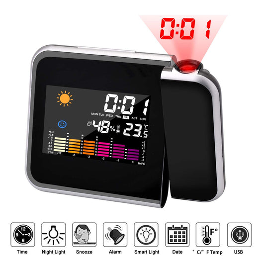 LED Alarm Projection Thermometer Hygrometer Wireless  Digital Watch Snooze  Clock
