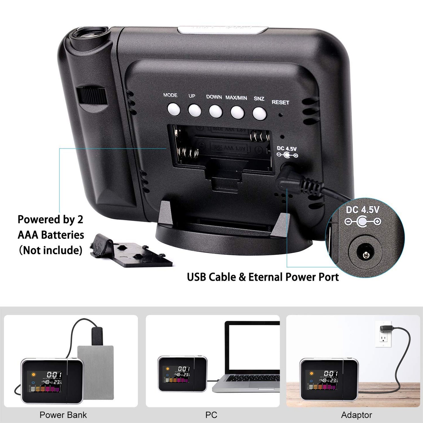 LED Alarm Projection Thermometer Hygrometer Wireless  Digital Watch Snooze  Clock