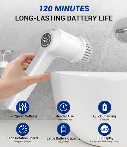 Electric Spin Scrubber, Cordless Shower Scrubber with Battery