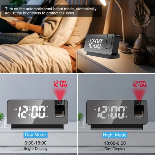Smart LED Digital Projection Alarm Clock with RGB Display, Dual USB Charger & Mirror Surface