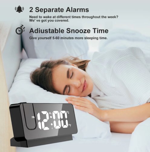 Smart LED Digital Projection Alarm Clock with RGB Display, Dual USB Charger & Mirror Surface